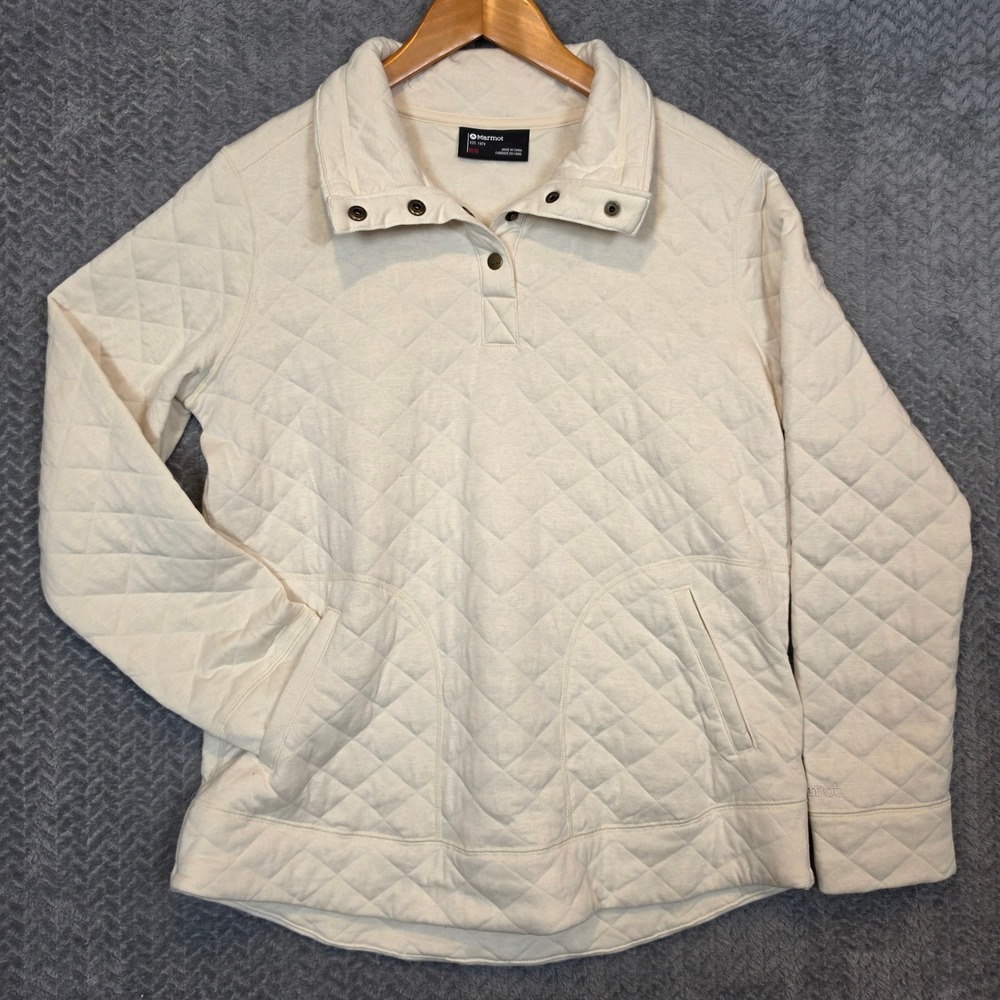 Marmot Womens Cream Quilted Snap Neck Pullover Sweater Size Medium SCC-637